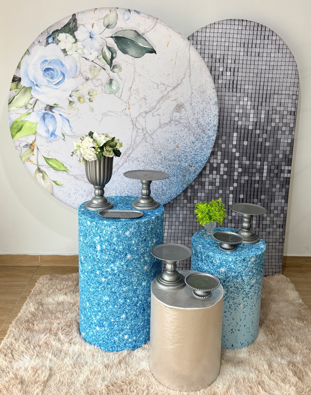 Floral Azul Com Prata - Gi Festas  Pegue e Monte