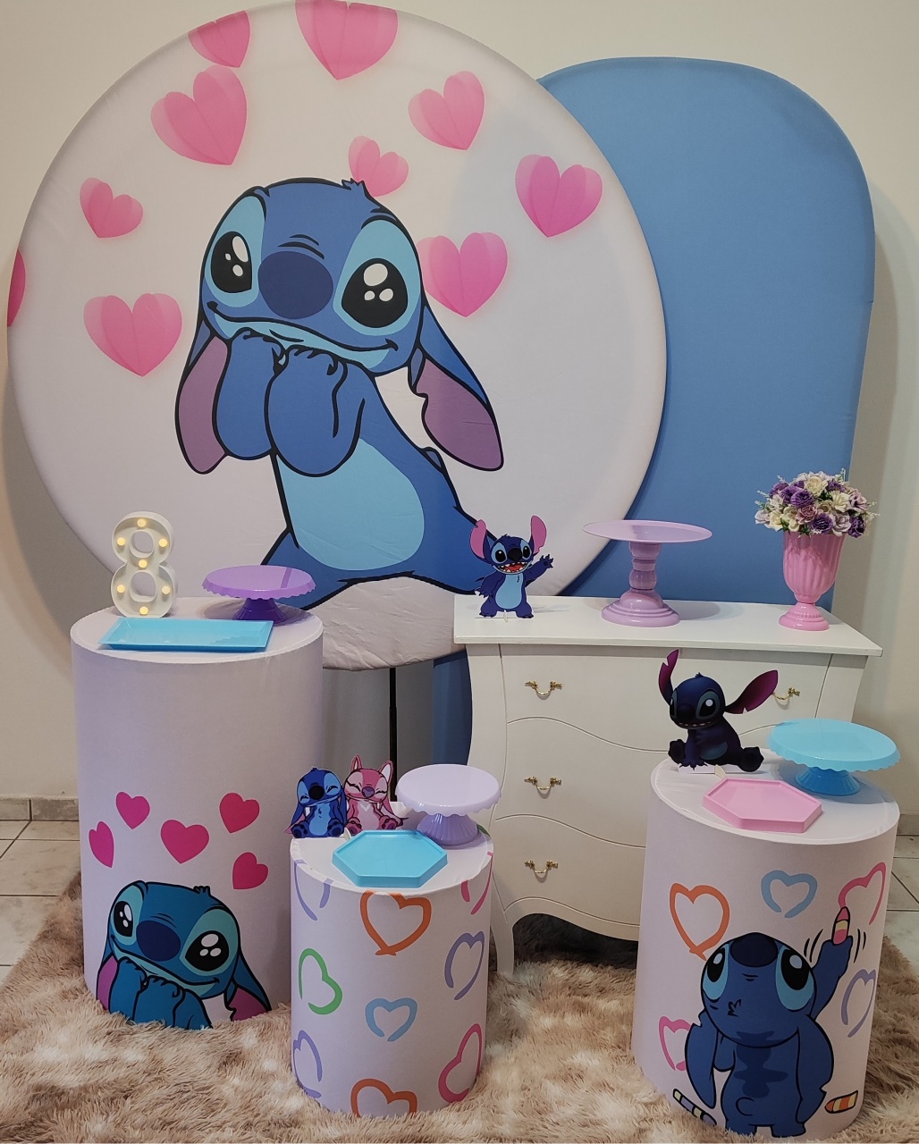 Stich , Cômoda Dourada - Gi Festas  Pegue e Monte
