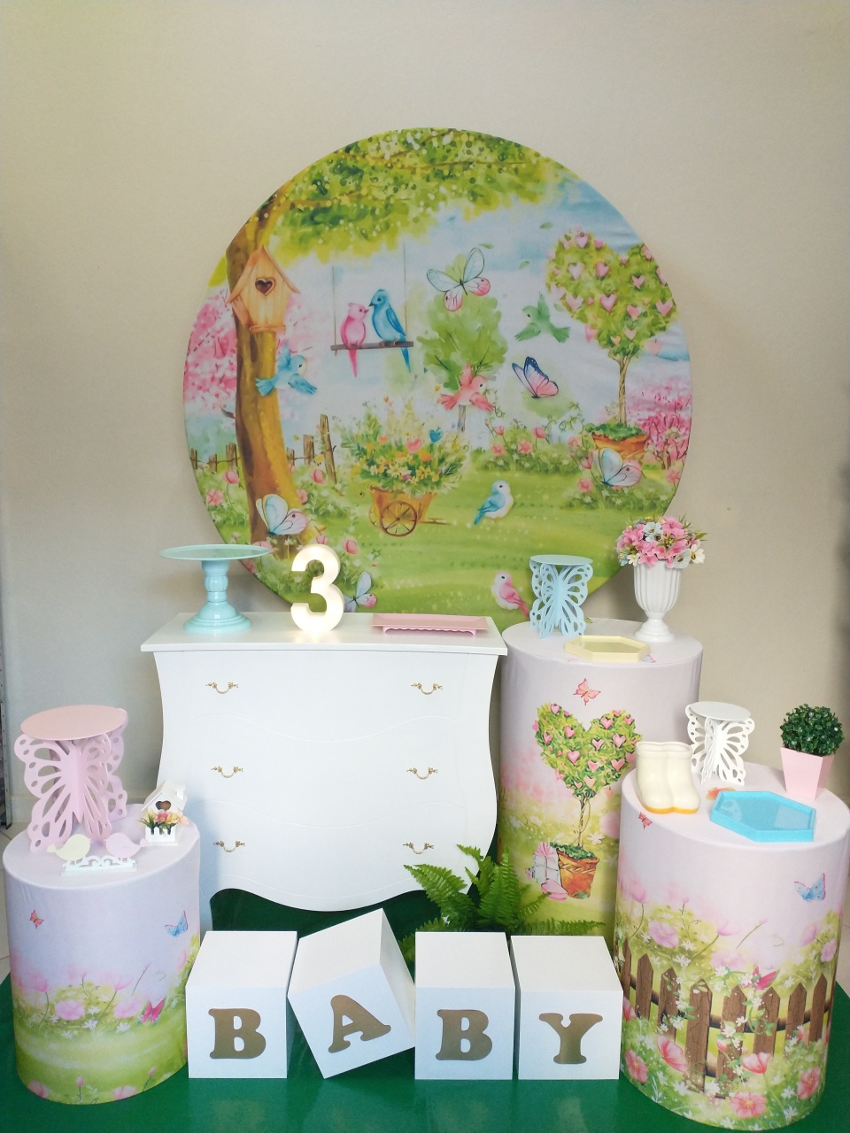 Jardim Encantado Passarinhos,  Cômoda  - Gi Festas  Pegue e Monte