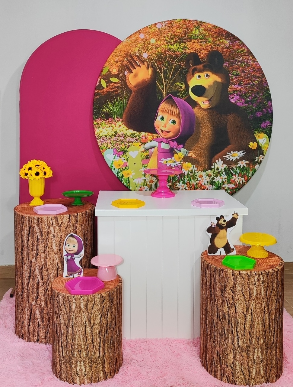 Masha E O Urso Com Painel Romano - Gi Festas  Pegue e Monte