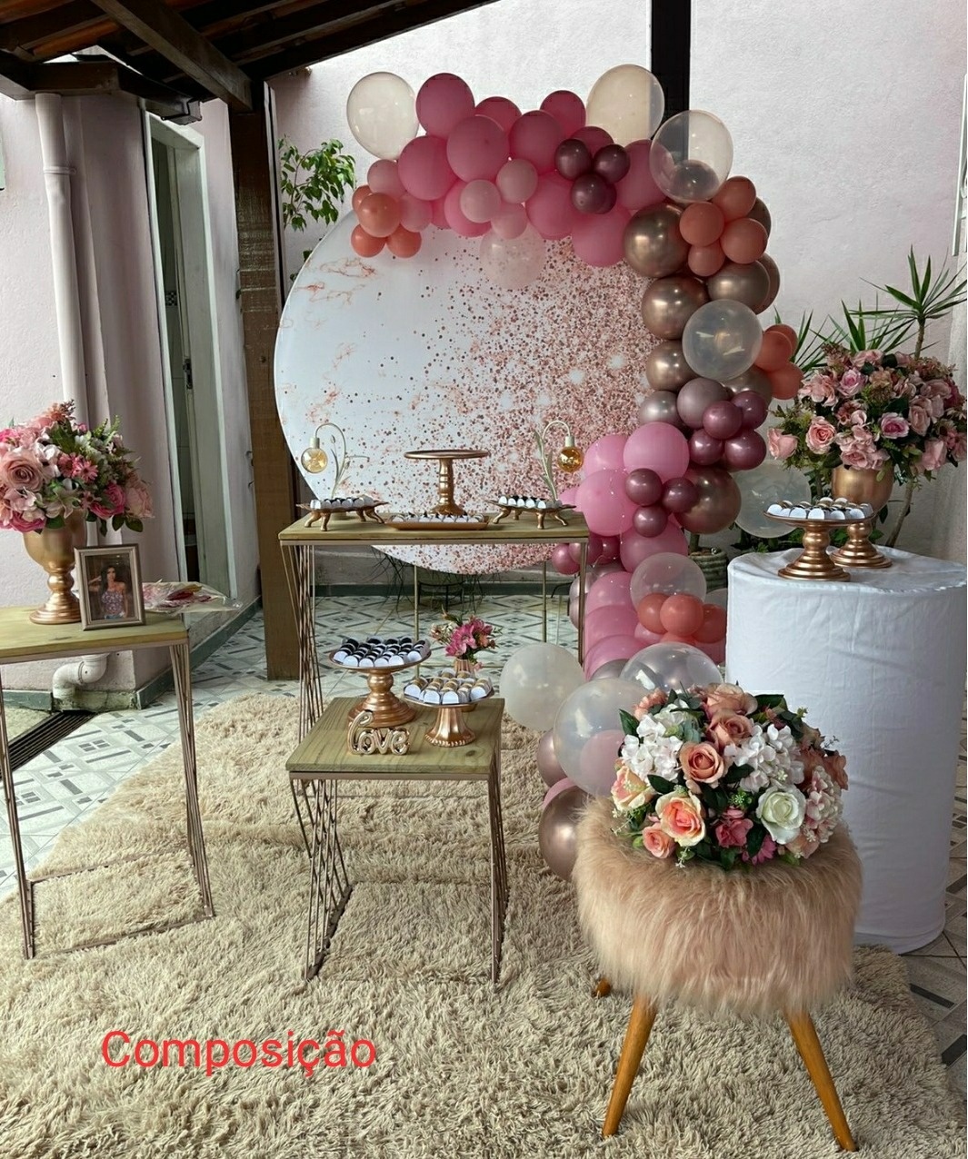 Kit Gleatter Rosé Puff Felpudo Composição - Inspire Festas