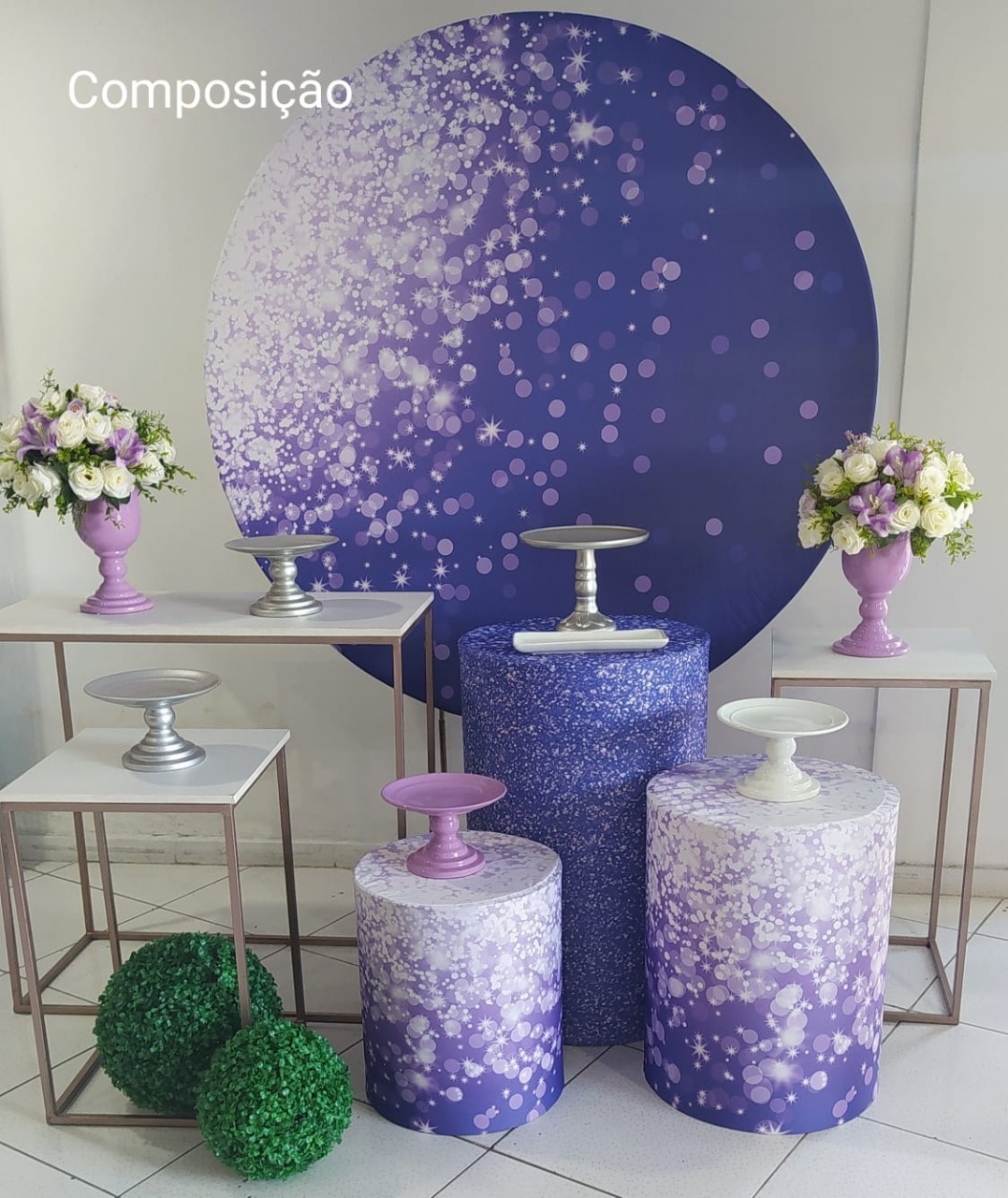 Kit Gleatter Azul Mesa Cubo Rose Composição - Inspire Festas
