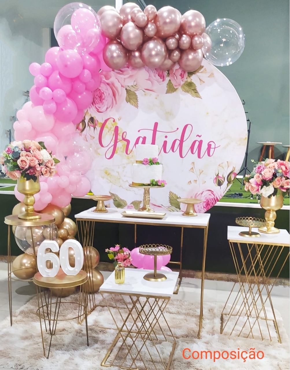 Kit Gratidão Branco E Rosa Composição - Inspire Festas