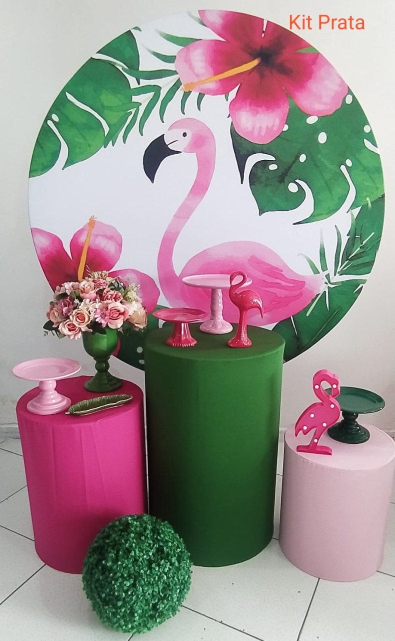 Kit Flamingo Verde E Rosa Prata - Inspire Festas