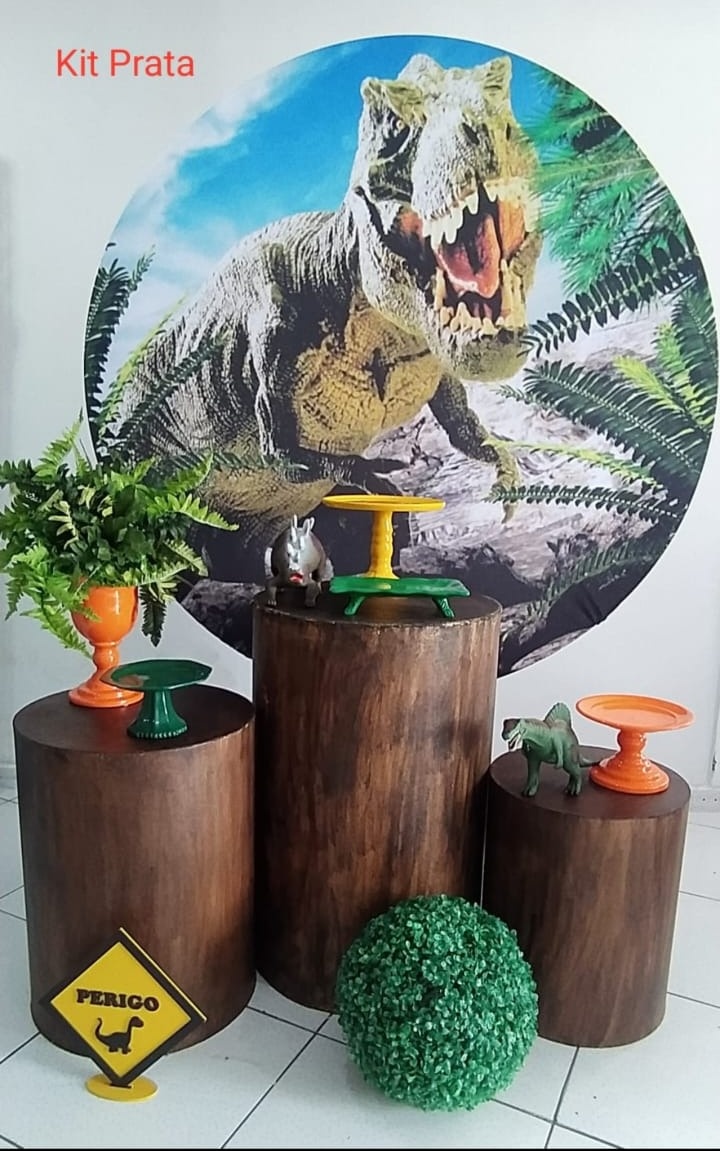 Kit Dinossauro Com Cilindros Rustico Prata - Inspire Festas