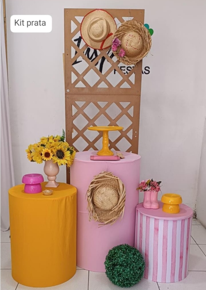 Kit Arraiá Treliça Quadrado Prata - Inspire Festas