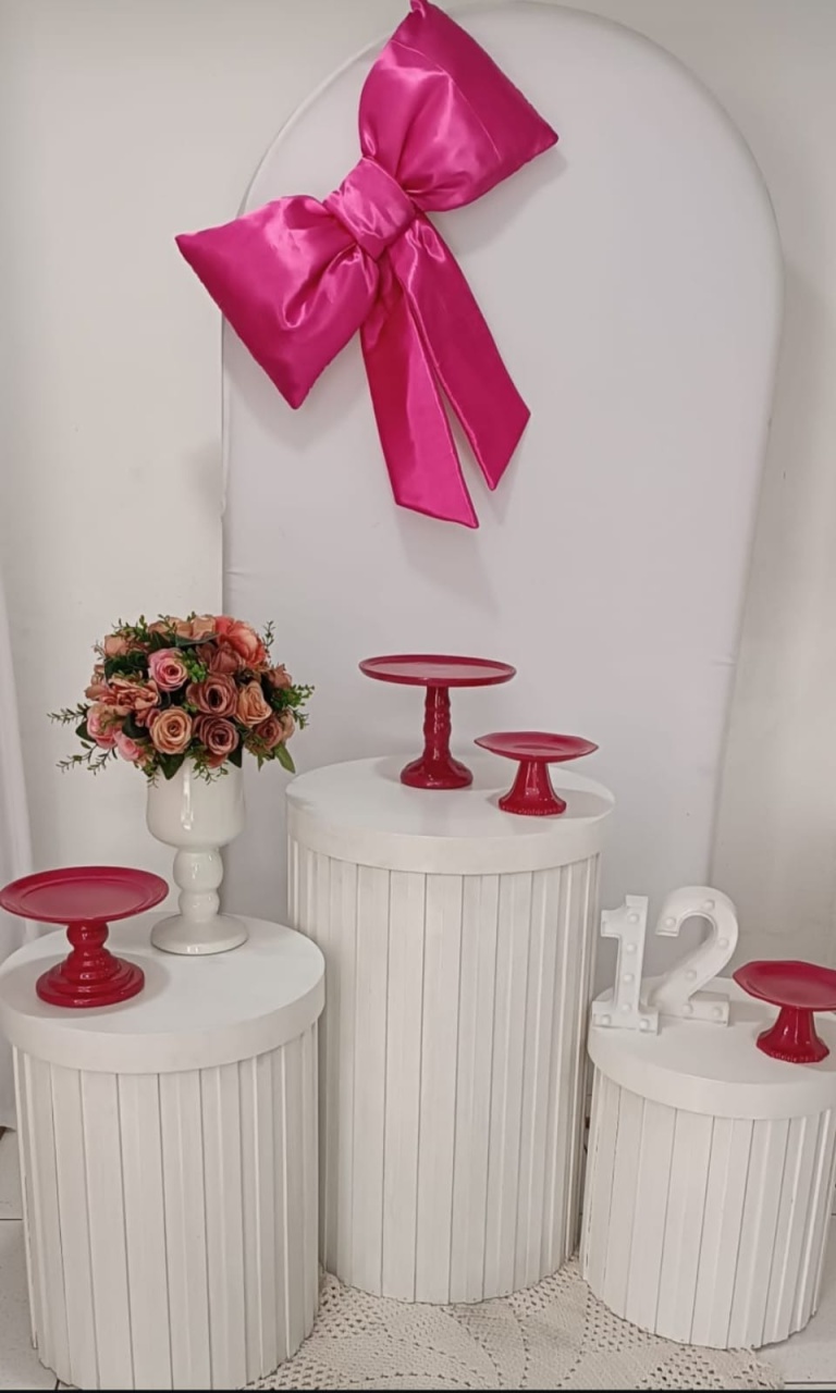 Kit Com Laço Rosa Prata - Inspire Festas