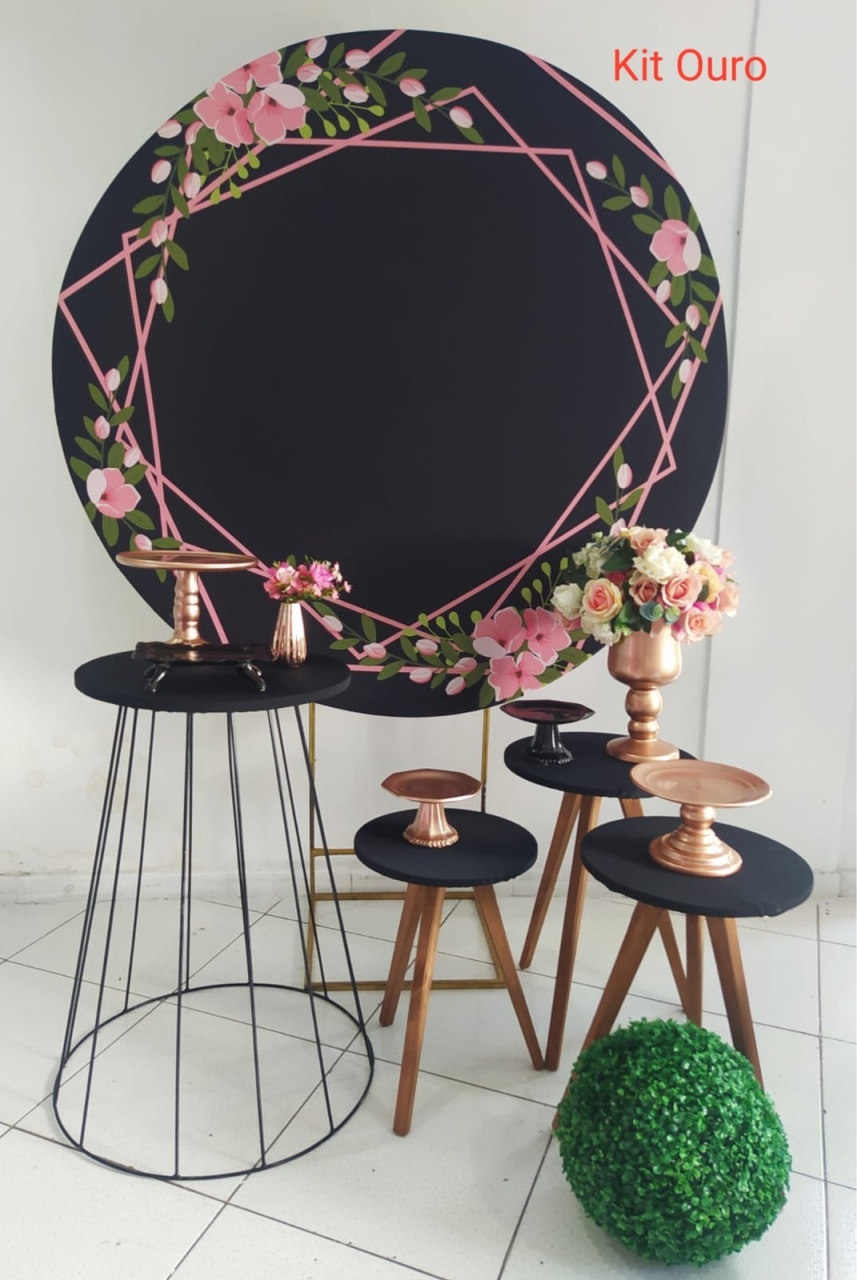 Kit Floral Preto Com Rosa Ouro - Inspire Festas