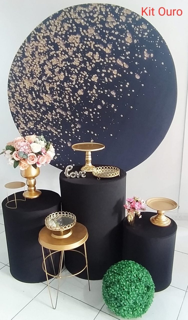 Kit Gleatter Preto Com Dourado Ouro - Inspire Festas