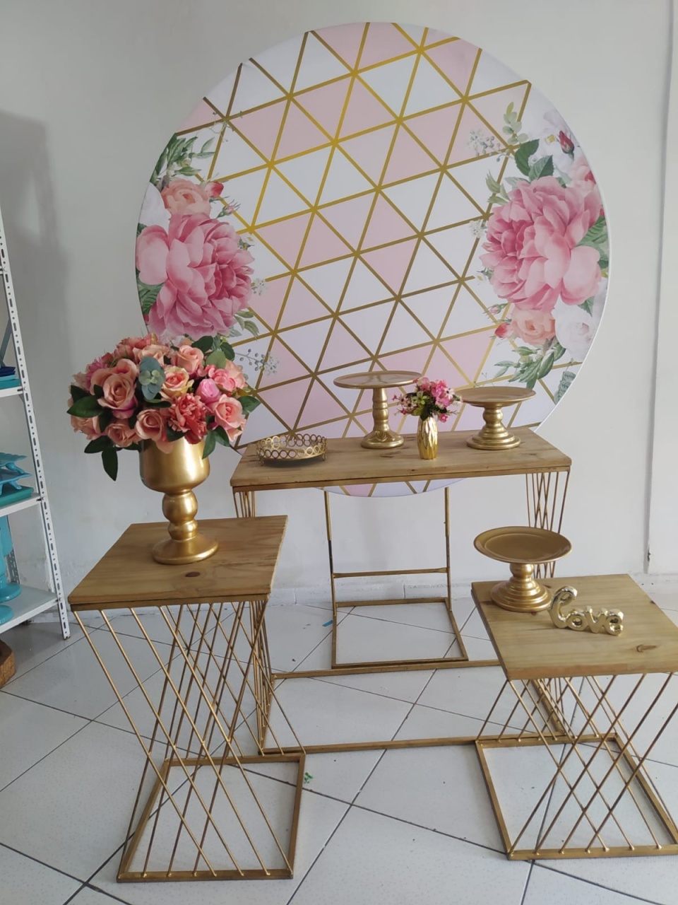 Kit Floral Diamante Rose Mesa Treliça Prata - Inspire Festas