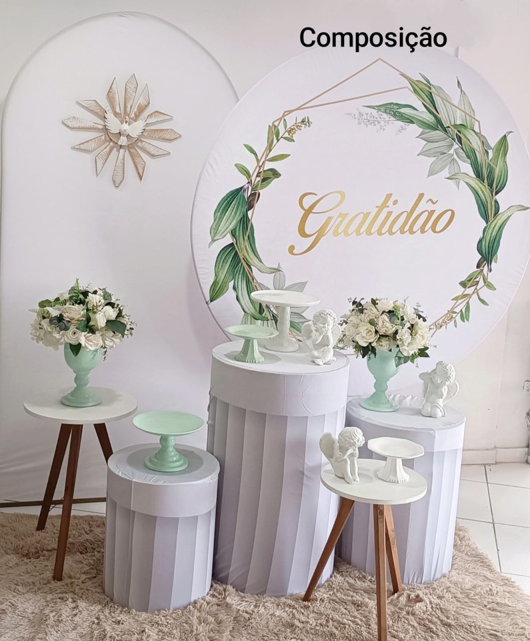 Kit Batizado Branco Gratidão Composição - Inspire Festas