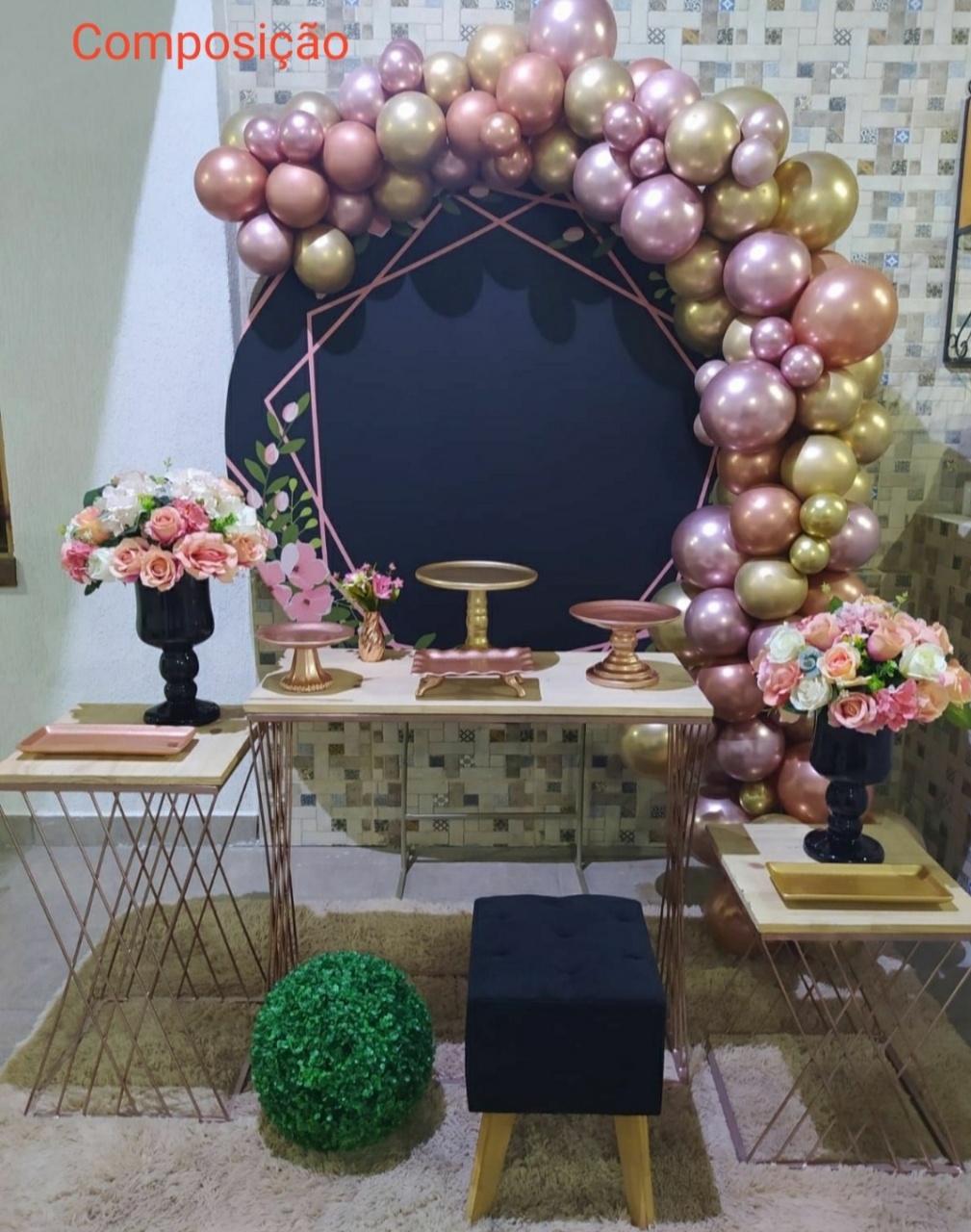 Kit Floral Preto Com Rosa Composição - Inspire Festas