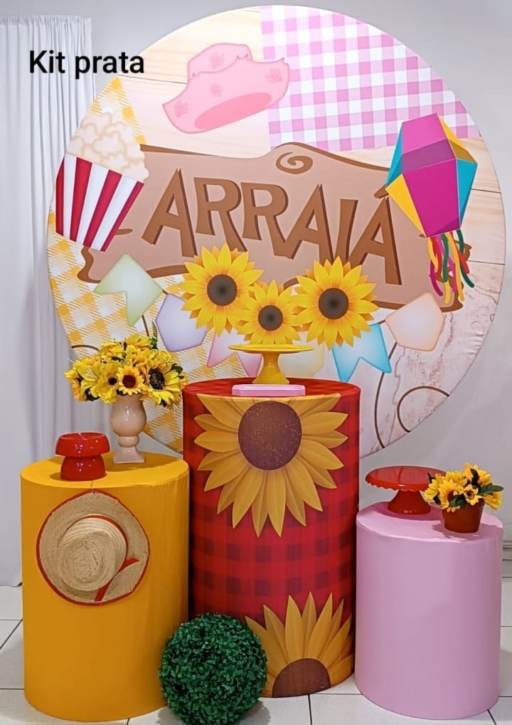 Kit Arraia Pipoca Com Girassol Prata - Inspire Festas