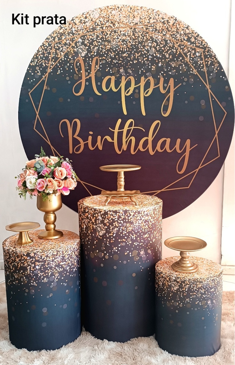 Kit Gleatter Preto Happy Prata  - Inspire Festas