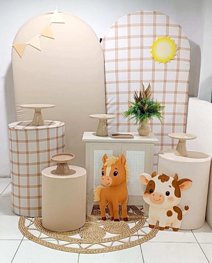 Kit Fazendinha Nude Xadrez Inspire - Inspire Festas