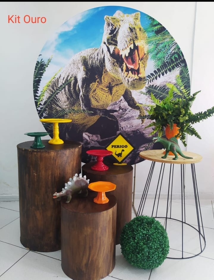 Kit Dinossauro Com Cilindros Rustico Ouro - Inspire Festas
