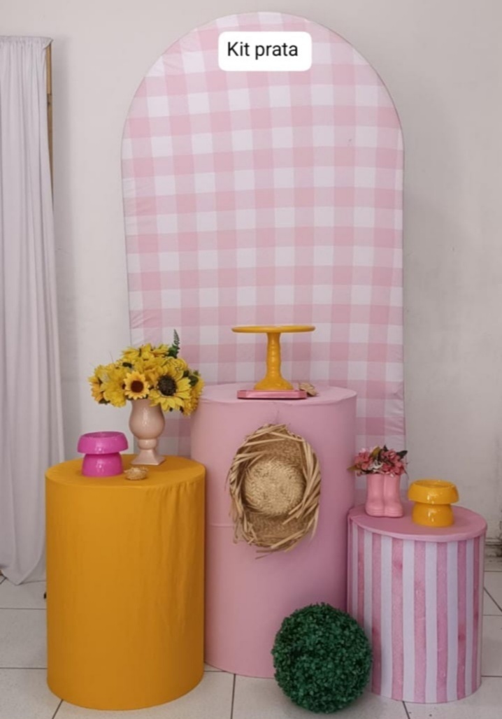 Kit Arraiá Romano Xadrez Rosa Prata - Inspire Festas