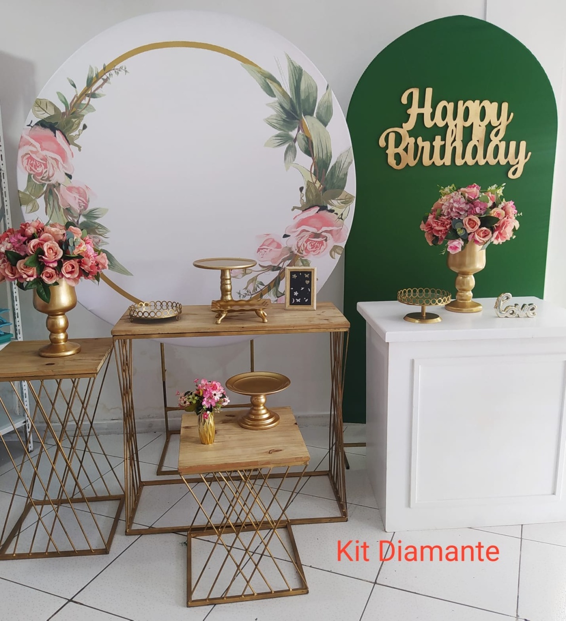 Kit Painel Floral Verde Com Rose Diamante - Inspire Festas