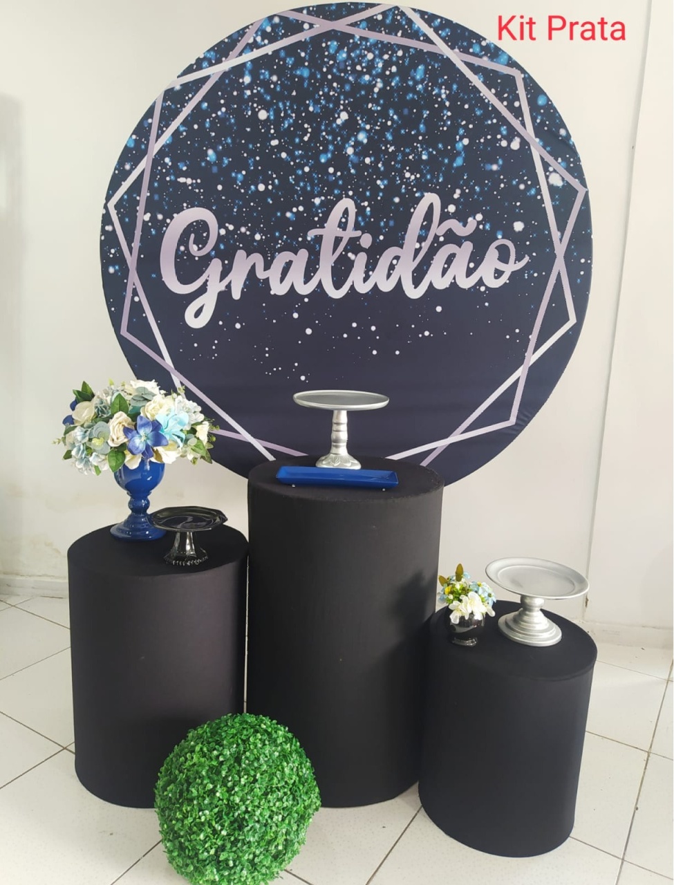 Kit Gratidão Preto Com Cilindro Prata - Inspire Festas