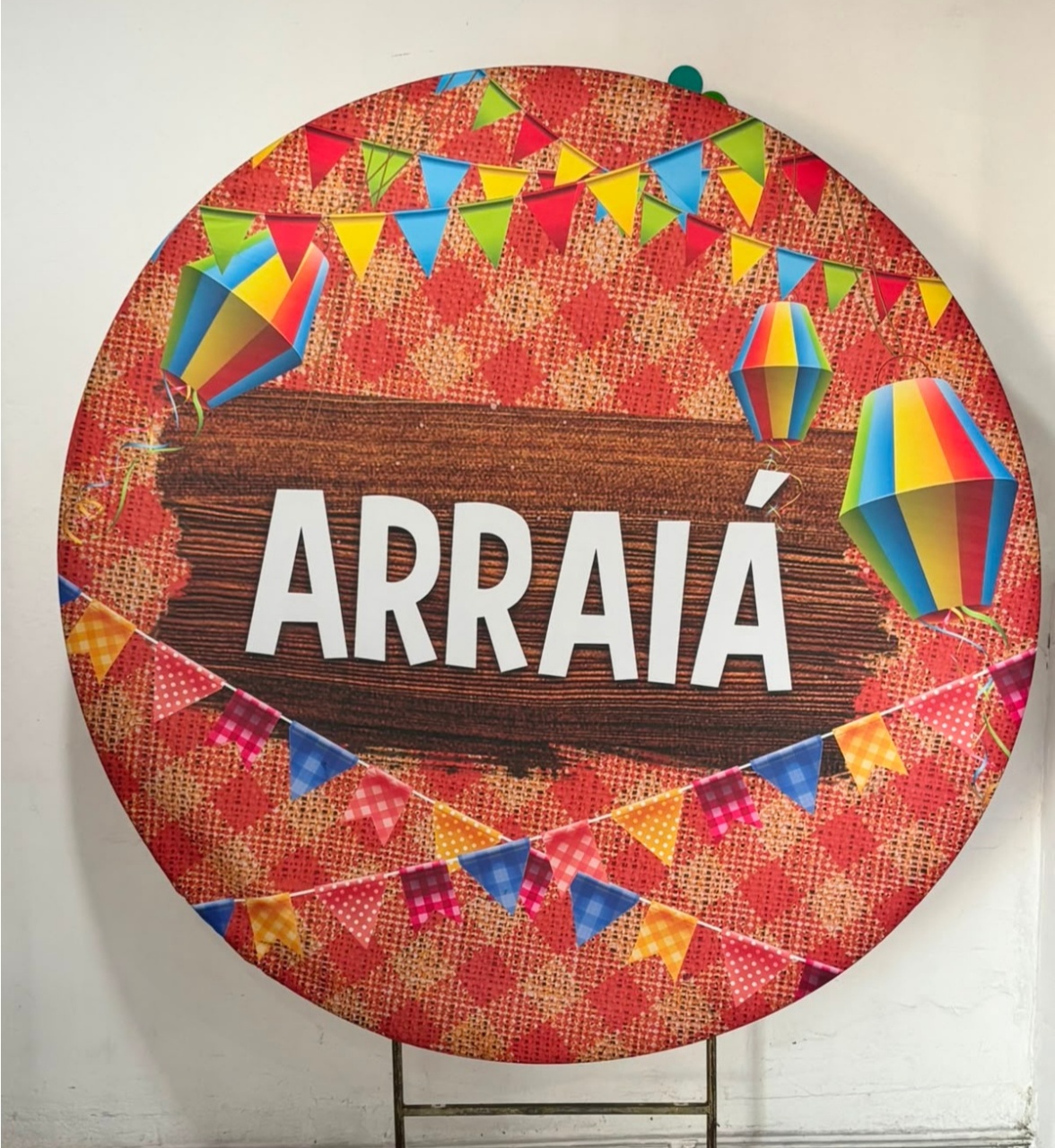 Painel Arraiá Laranja Xadrez Com Balão - Inspire Festas