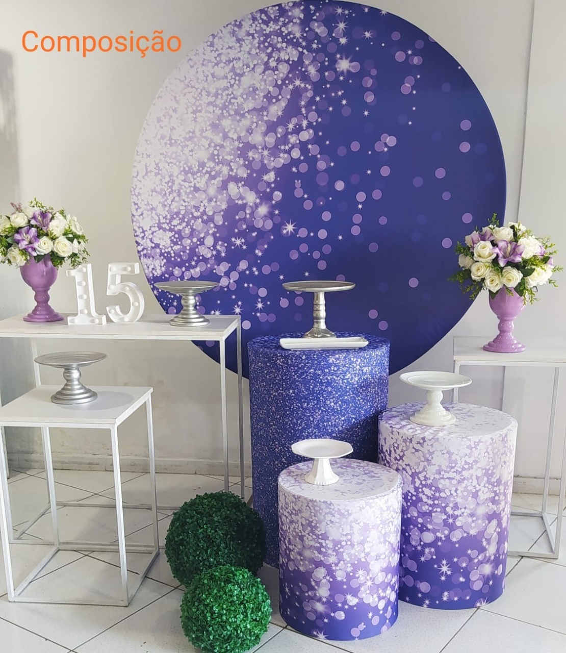 Kit Gleatter Azul Mesa Cubo Branca Composição - Inspire Festas