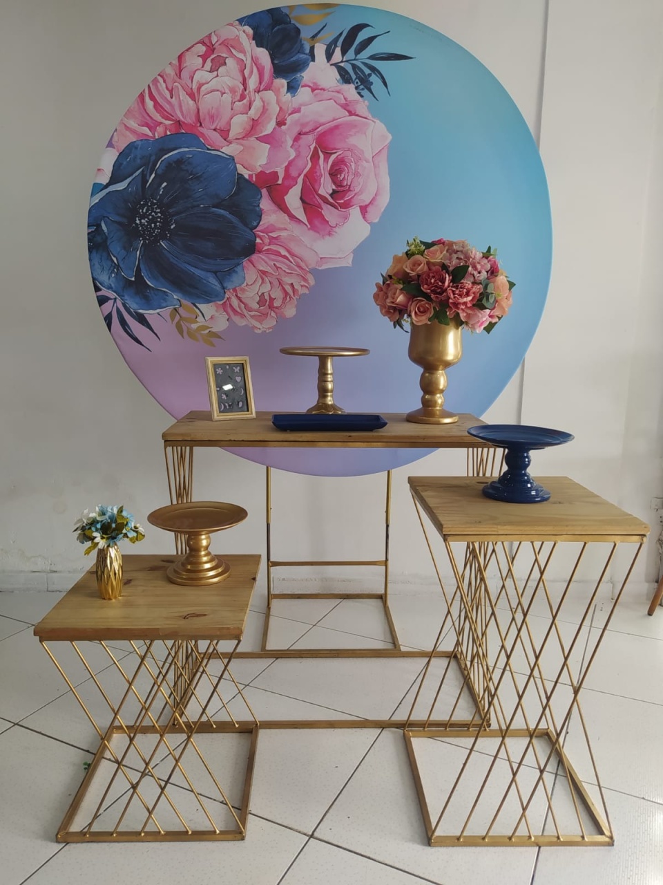Kit Floral Azul E Rosa Prata - Inspire Festas