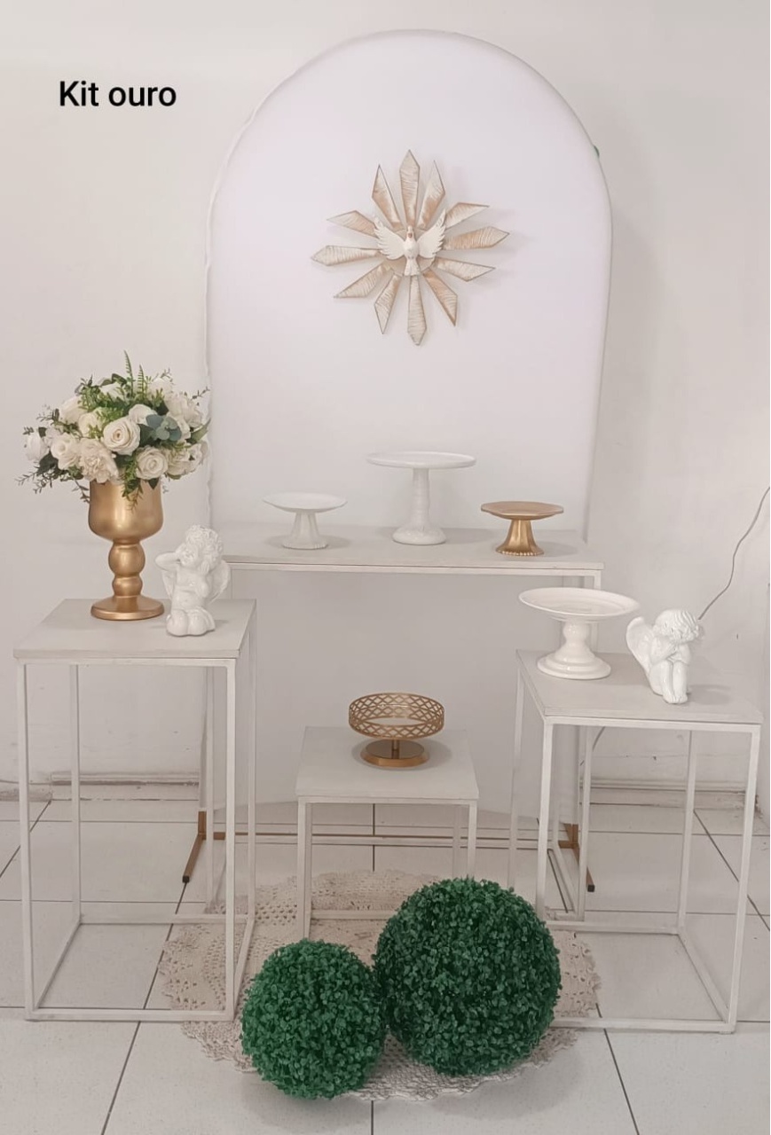 Kit Batizado Romano Branco C/ Dourado Prata - Inspire Festas