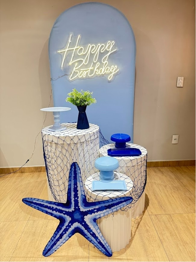 Fundo Do Mar Do Mar Composição Prata  Cilindros Ripados - Felicittà Festas