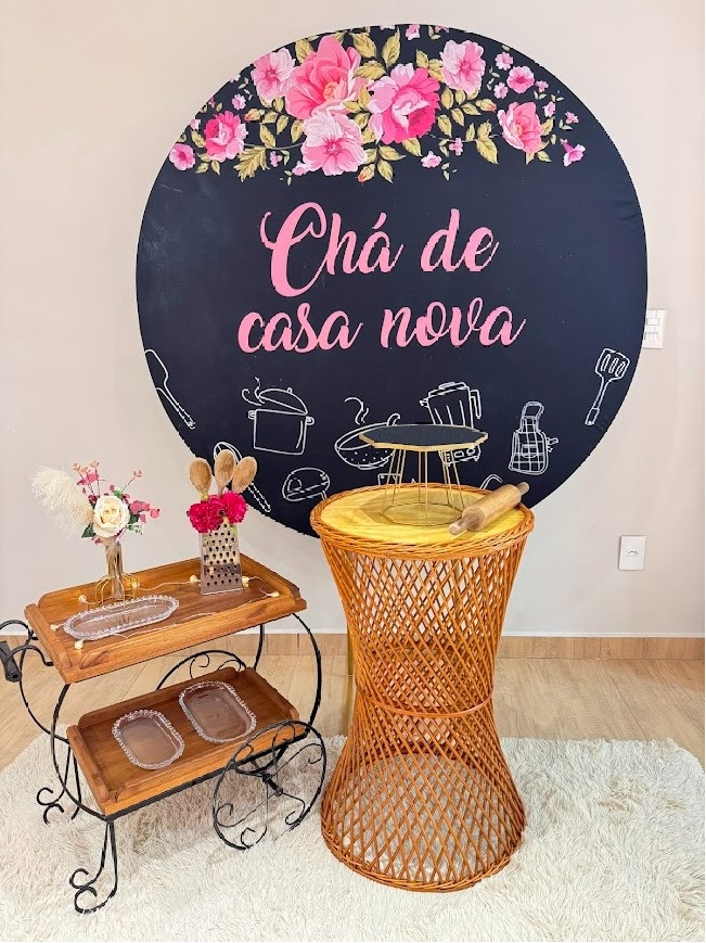 Chá de Casa Nova Composição Com Vime E Carrinho - Felicittà Festas