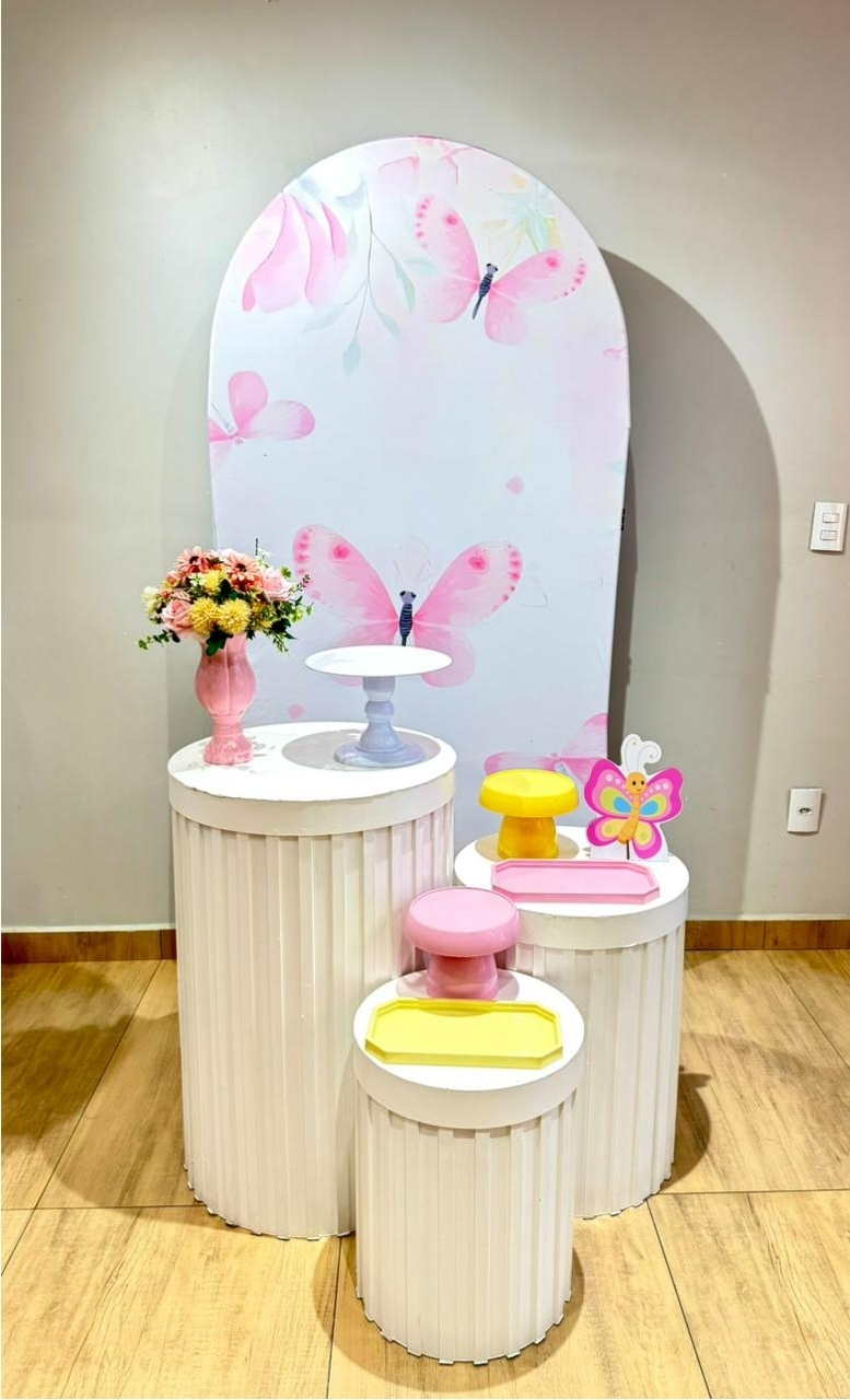 Jardim Borboleta Rosa Kit Prata Com Cilindro Ripado - Felicittà Festas