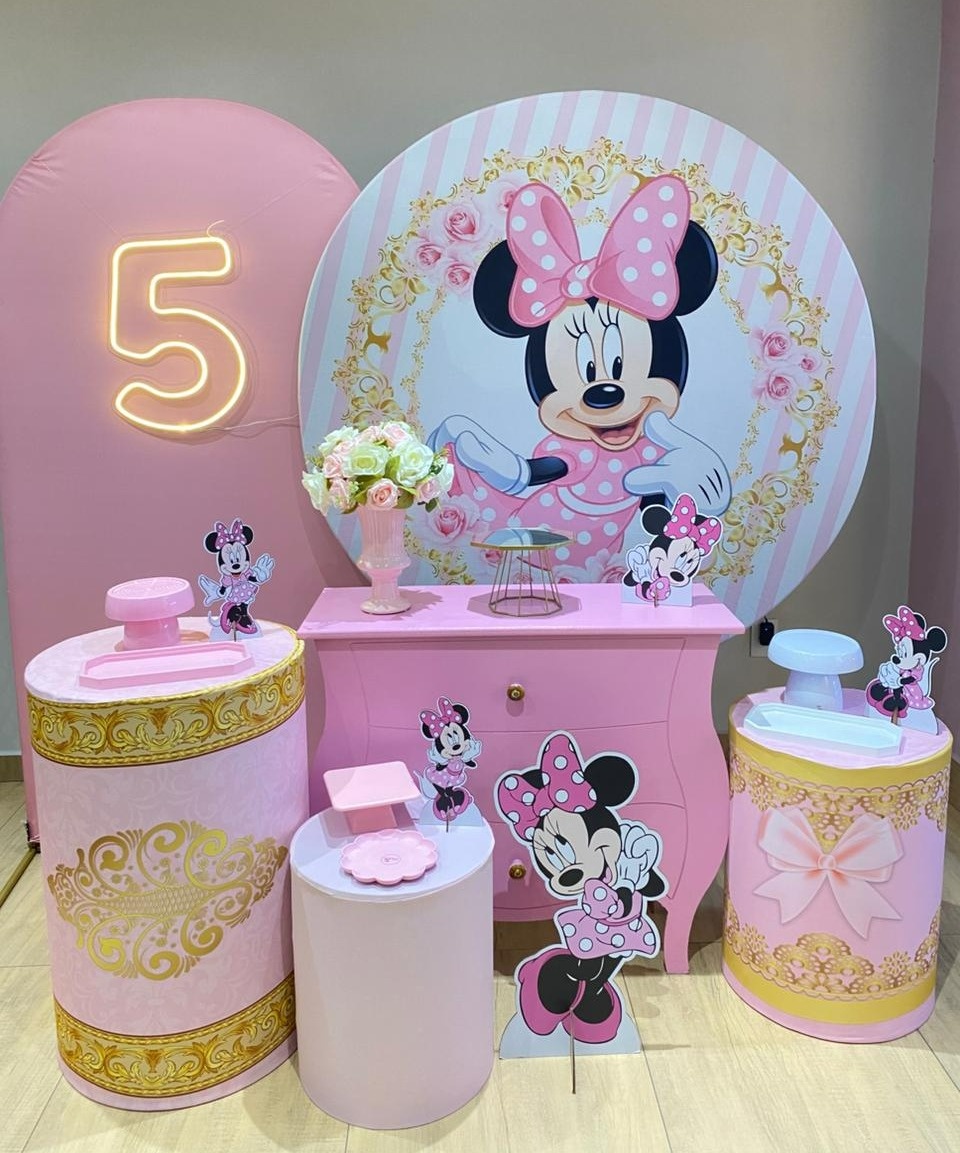 Minnie Mouse Rosa Kit Diamante Com Mesa Cubo Rosa - Felicittà Festas