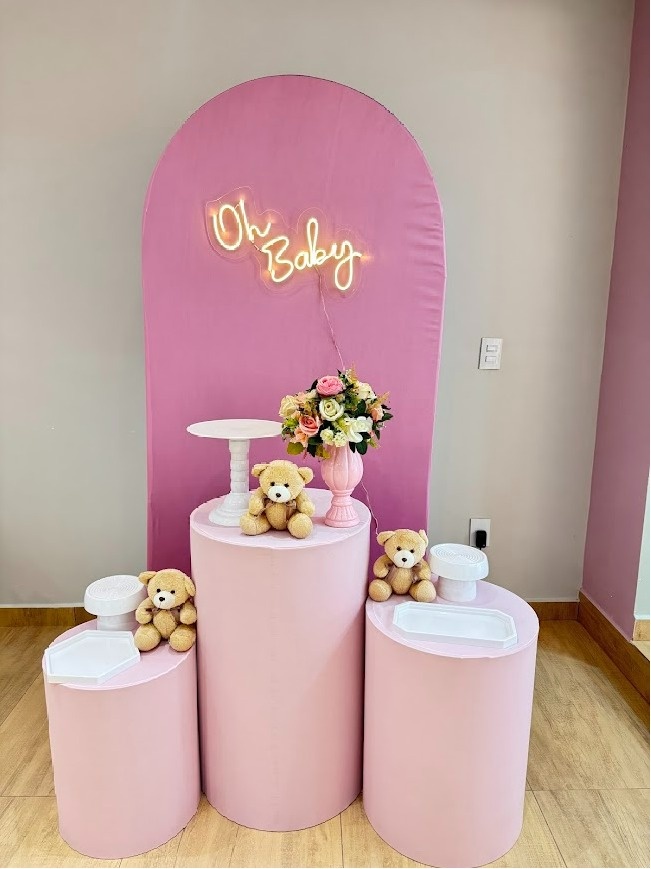 Chá de Bebê Rosa Romano Liso Prata - Felicittà Festas