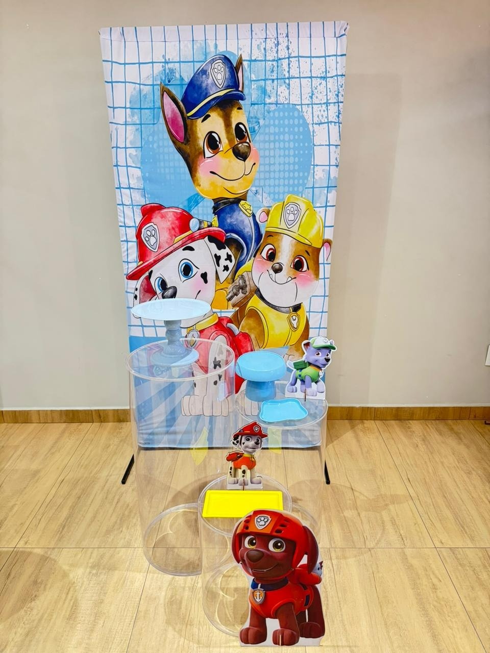 Patrulha Canina Composição Prata Painel Retangular Mesas Em Acrílico - Felicittà Festas