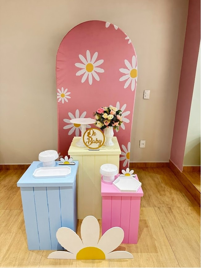 Margarida Kit Com Mesas Cubos Para Chá de Bebê - Felicittà Festas