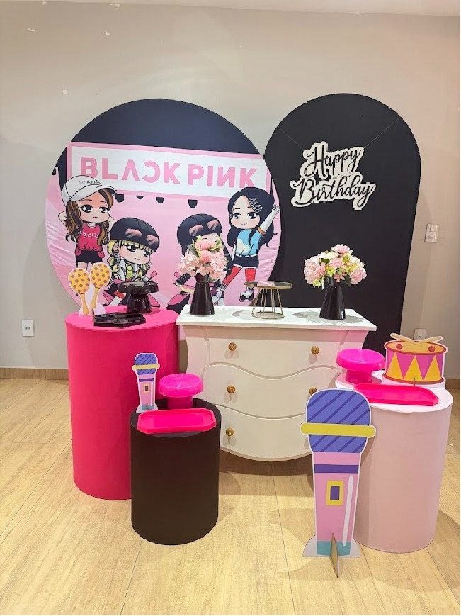 Black Pink Kit Diamante Com Mesa Bombe Branca - Felicittà Festas