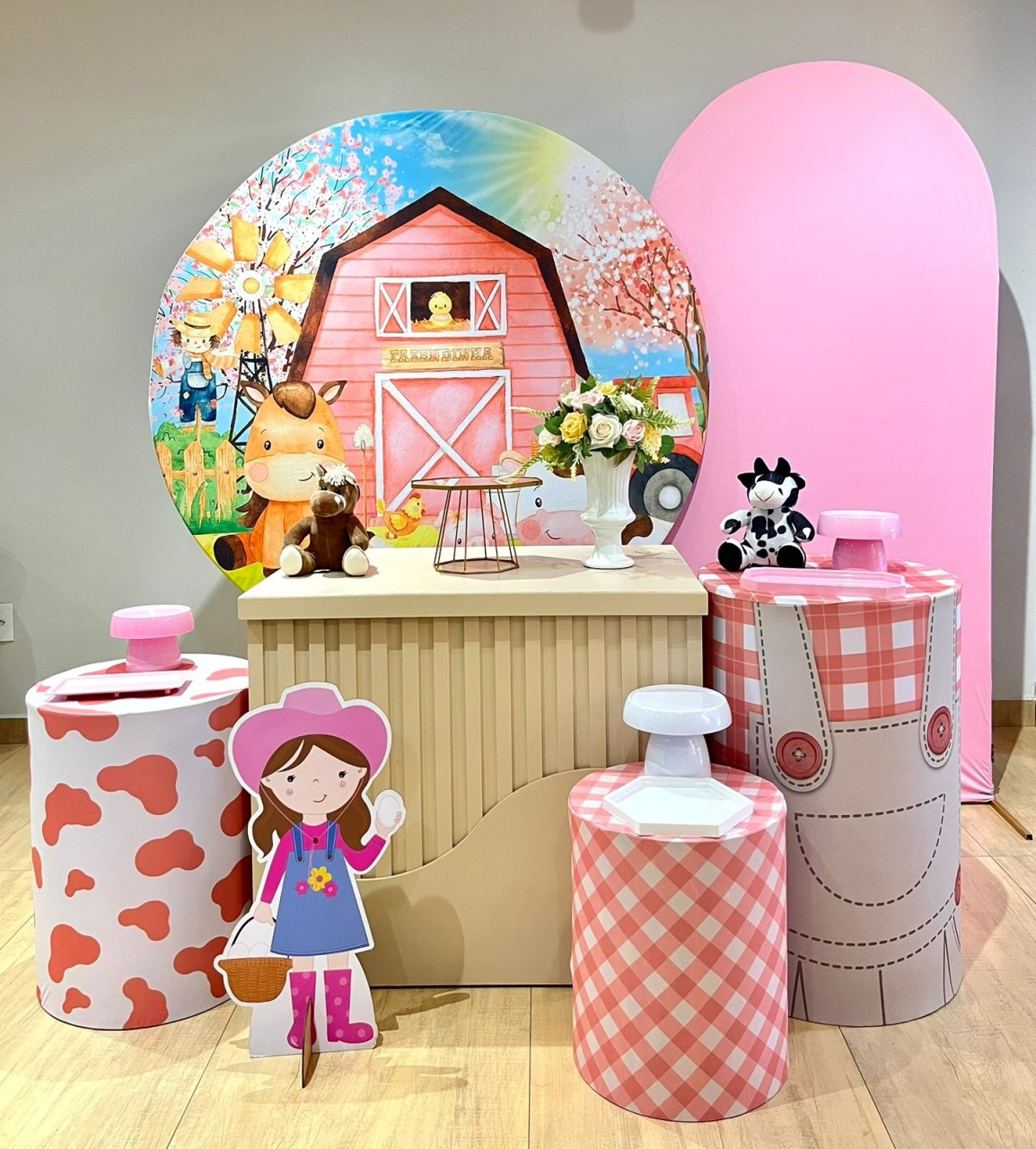 Fazendinha Rosa Kit Dimante Mesa Bege - Felicittà Festas