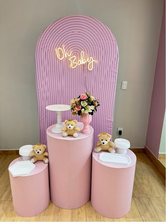Chá de Bebê Rosa Romano Ripado Prata - Felicittà Festas