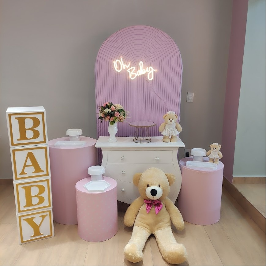Chá de Bebê Rosa Romano Ripado Ouro - Felicittà Festas