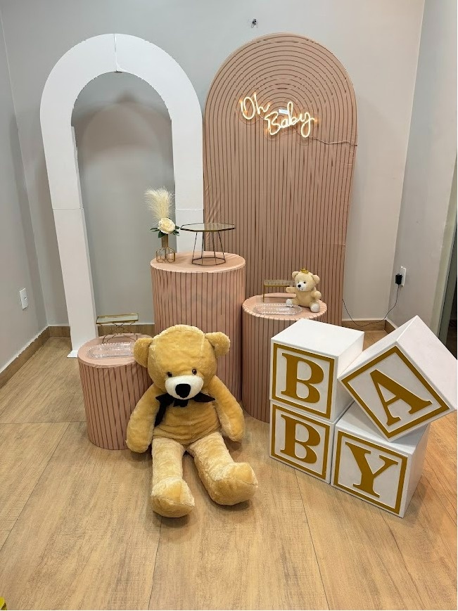 Composição Romano 2 Painéis Chá de Bebê/ Revelação Com Urso E Cubos - Felicittà Festas