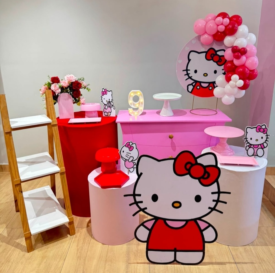 Hello Kitty Vermelha Composição Painel 50X50 - Felicittà Festas