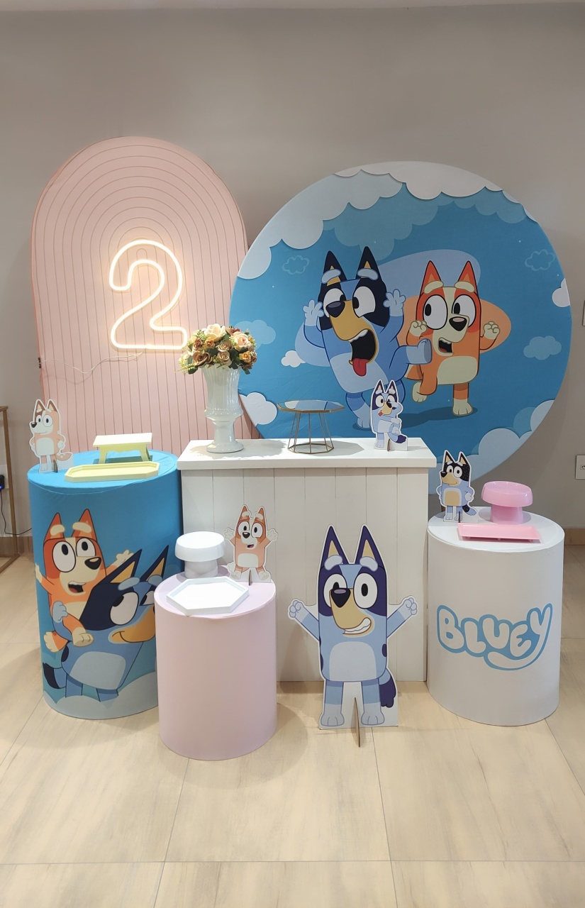 Bluey E Bingo Kit Diamante Menina Com Painel Salmão Ripado - Felicittà Festas