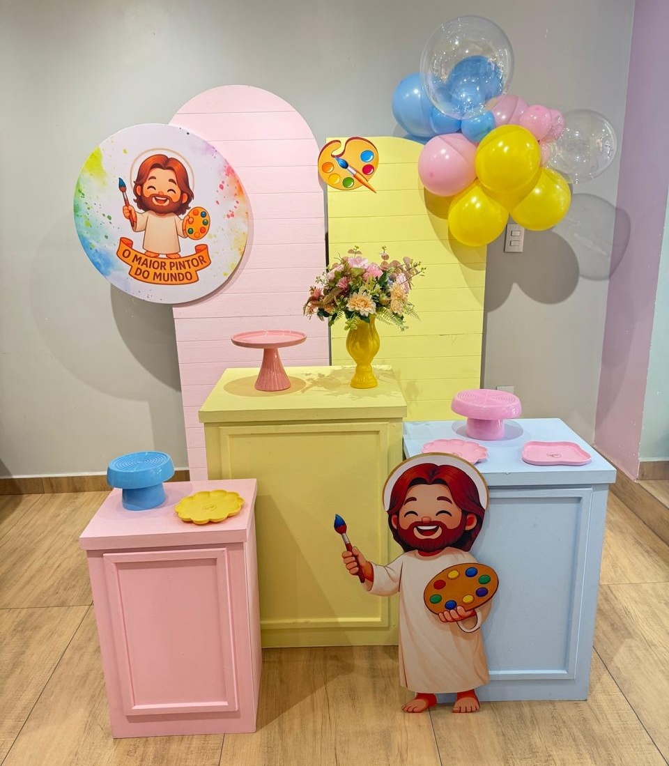 Jesus- Maior Pintor Do Mundo Com Painéis Degradê E Mesas Cubo - Felicittà Festas