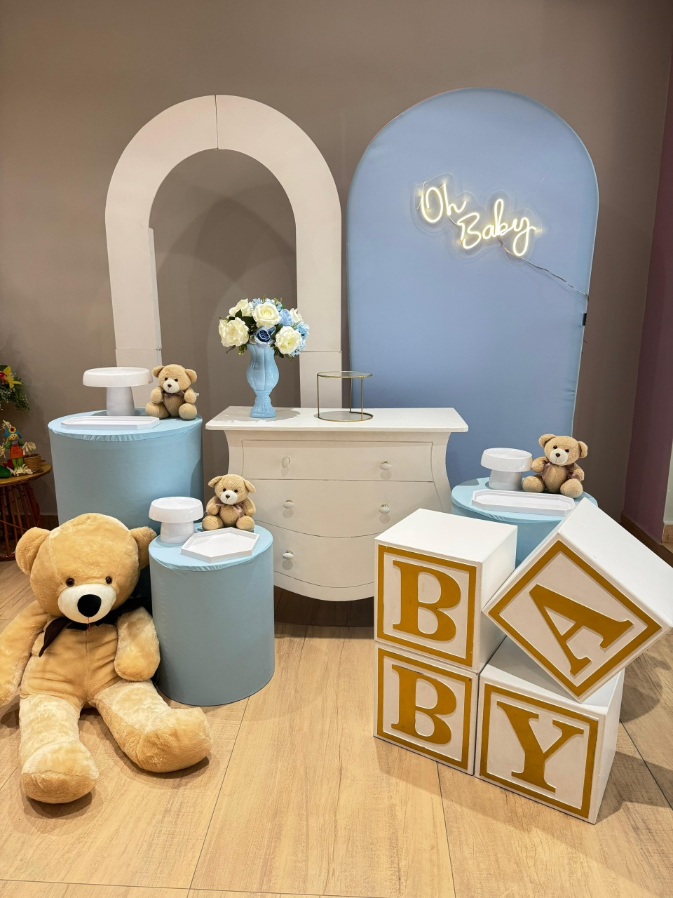 Chá de Bebê Romano Azul Diamante Com Urso - Felicittà Festas