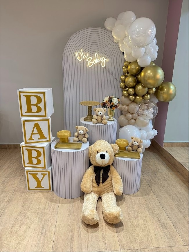 Composição Romano Br Chá de Bebê/ Revelação Com Urso G E Cubos - Felicittà Festas