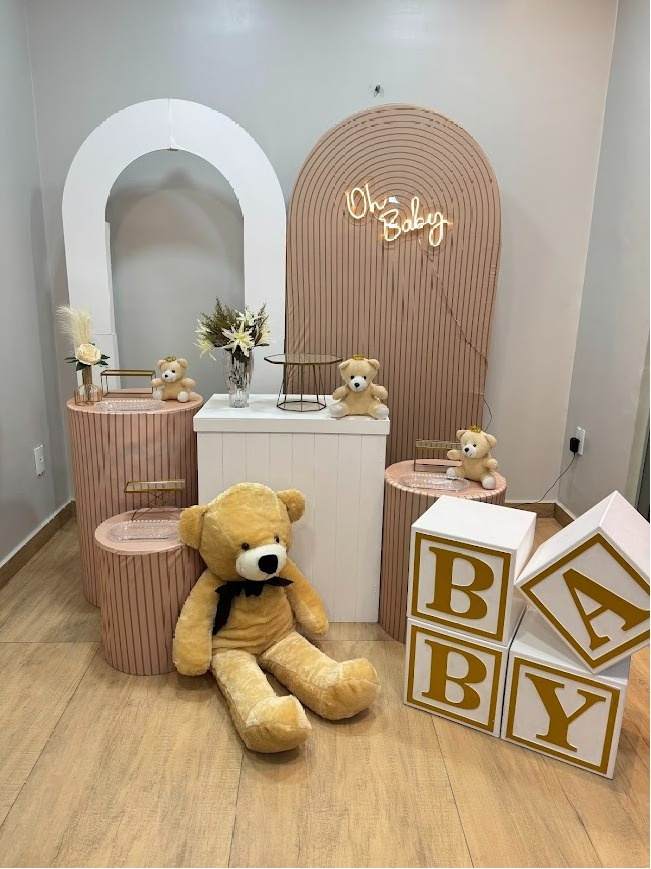 Composição Romano Diamante Chá de Bebê/ Revelação Com Urso E Cubos - Felicittà Festas