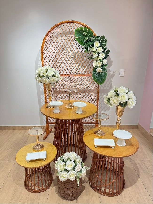 Composição Vime Mesa Cone - Casamento Aniversários/ Noivados/ Bodas - Felicittà Festas
