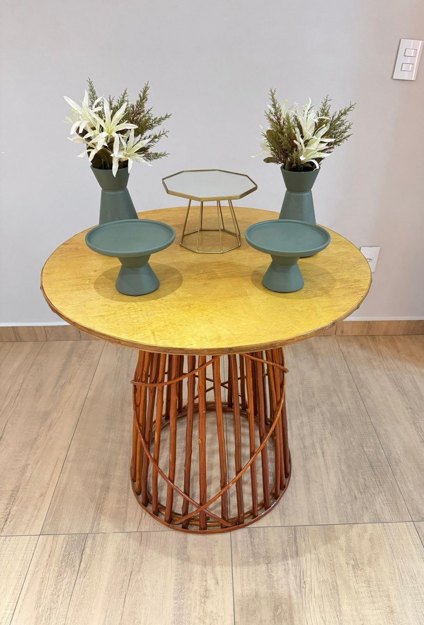 Composição Mesa de Vime Cone Com Itens Verde Eucalipto - Felicittà Festas
