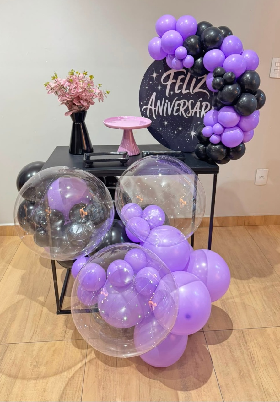 Festa Na Mesa 'Feliz Aniversario' Aparador Preto - Felicittà Festas