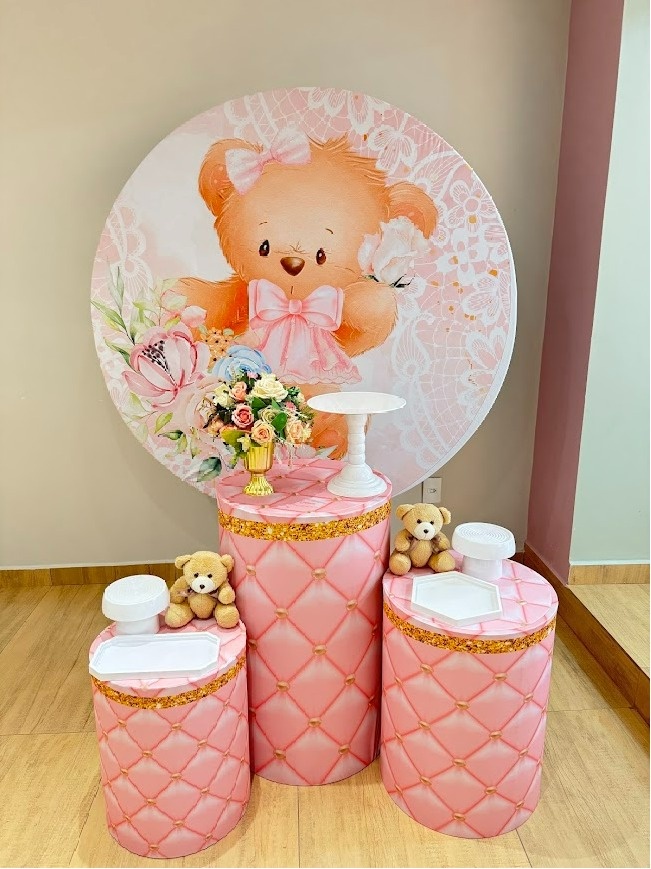 Ursinha Rosa - Chá de Bebê/ Aniversário Kit Prata 2 - Felicittà Festas