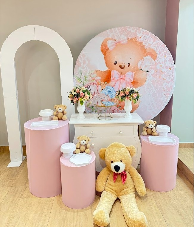 Ursinha Rosa Kit Diamante Chá de Bebê/ Aniversário Com Urso G - Felicittà Festas